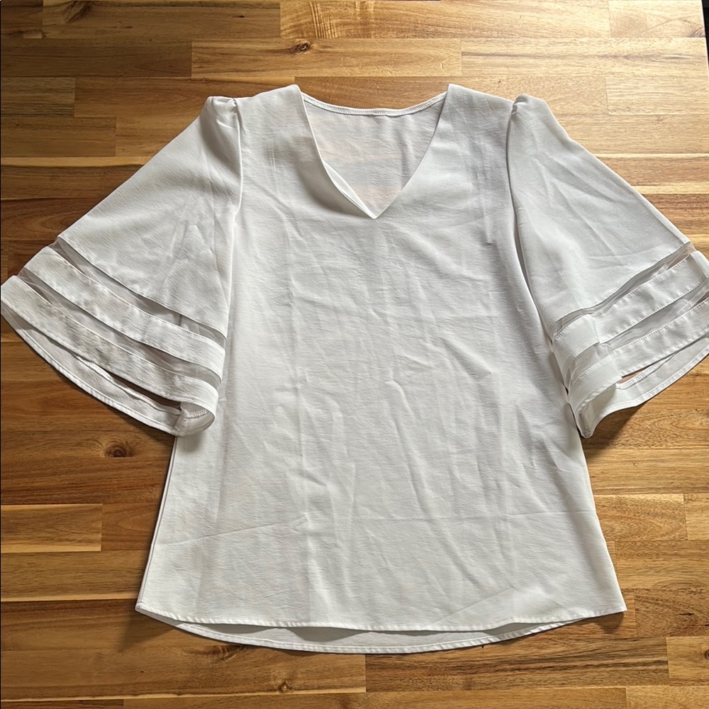 Beautiful White V- Neck Blouse Size Small